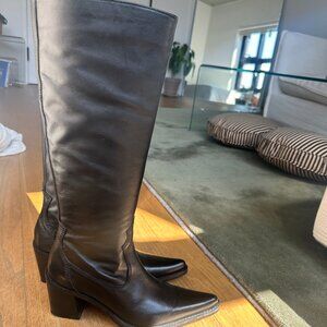 Tall Black Leather Mango Cowboy Boots
